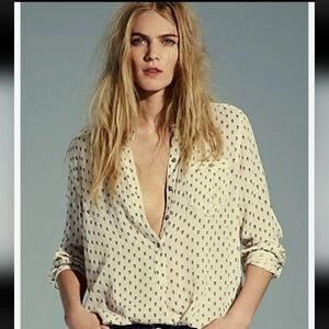Free People Shibori Magic Deep V Cream Tunic Blouse